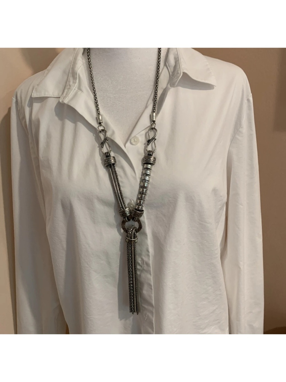 Erica Lyons Silver-Tone Tube & Tassel Lariat Necklace